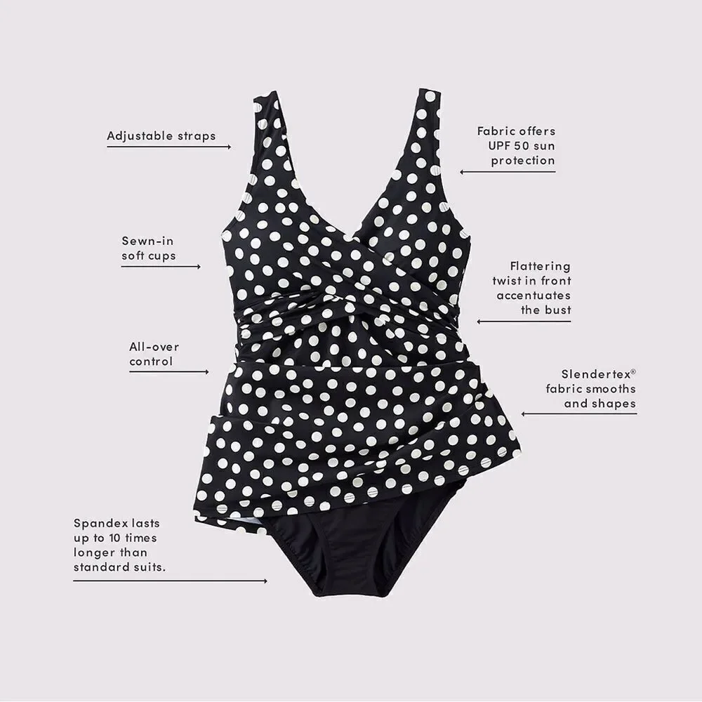 Land's End Slender Suit Swim Dress 1 Piece black plumeria floral Various sizes